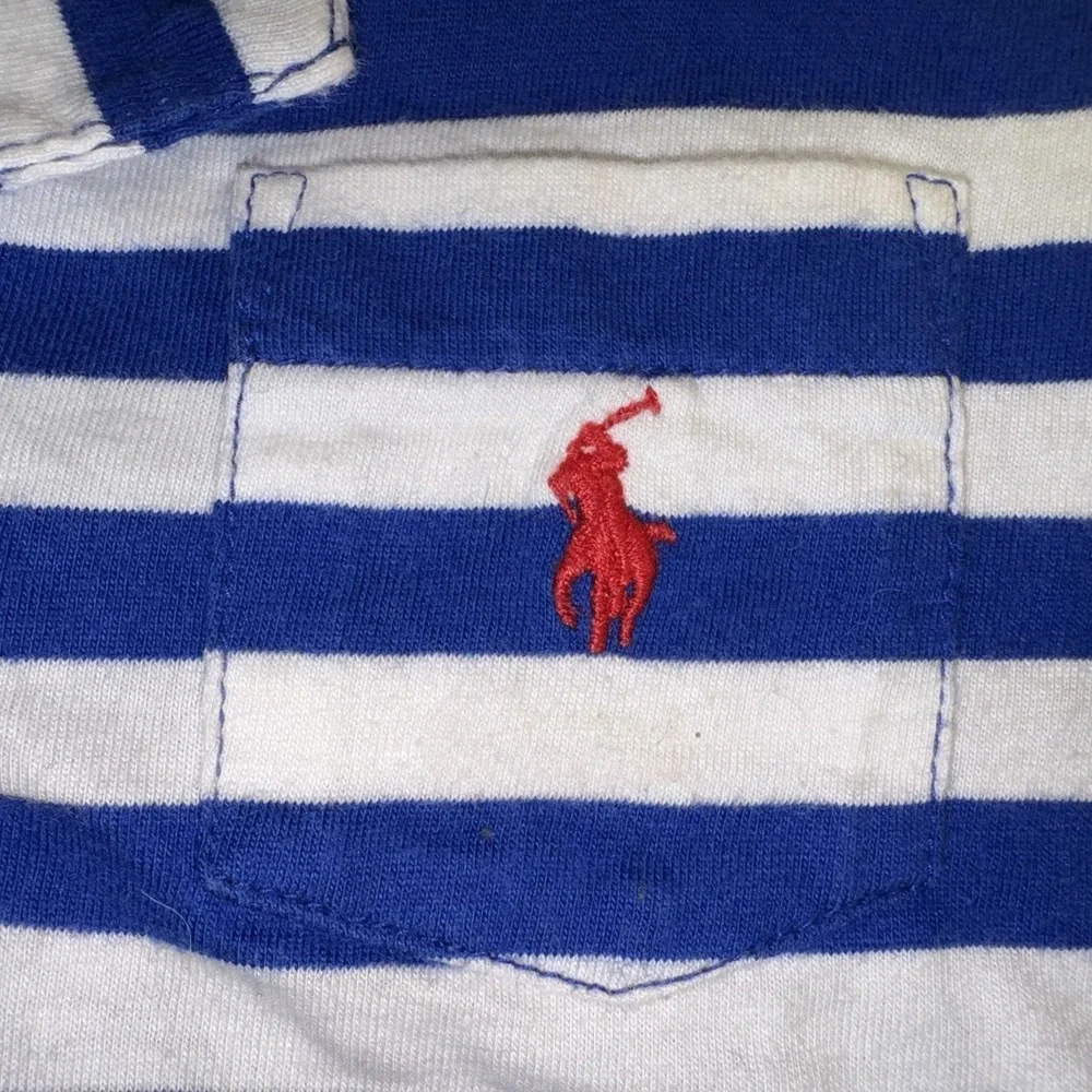 Ralph Lauren Blue White Striped Polo Shirt Red Pony Chest Pocket 18 Month